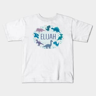 Elijah name surrounded by dinosaurs Kids T-Shirt